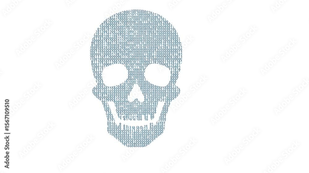 Digital skull binary code concept for cyber security threat and data breach protection online safety