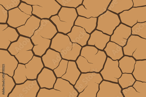 Cracked dry earth texture background. Seamless vector pattern of arid desert ground. Concept of drought, global warming, and climate change. Barren land, soil erosion illustration.