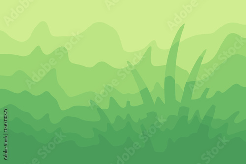Abstract natural green grass background with blurred bokeh effect. Fresh summer or spring meadow vector illustration. Modern flat cartoon graphic for wallpaper, banner, or backdrop design.
