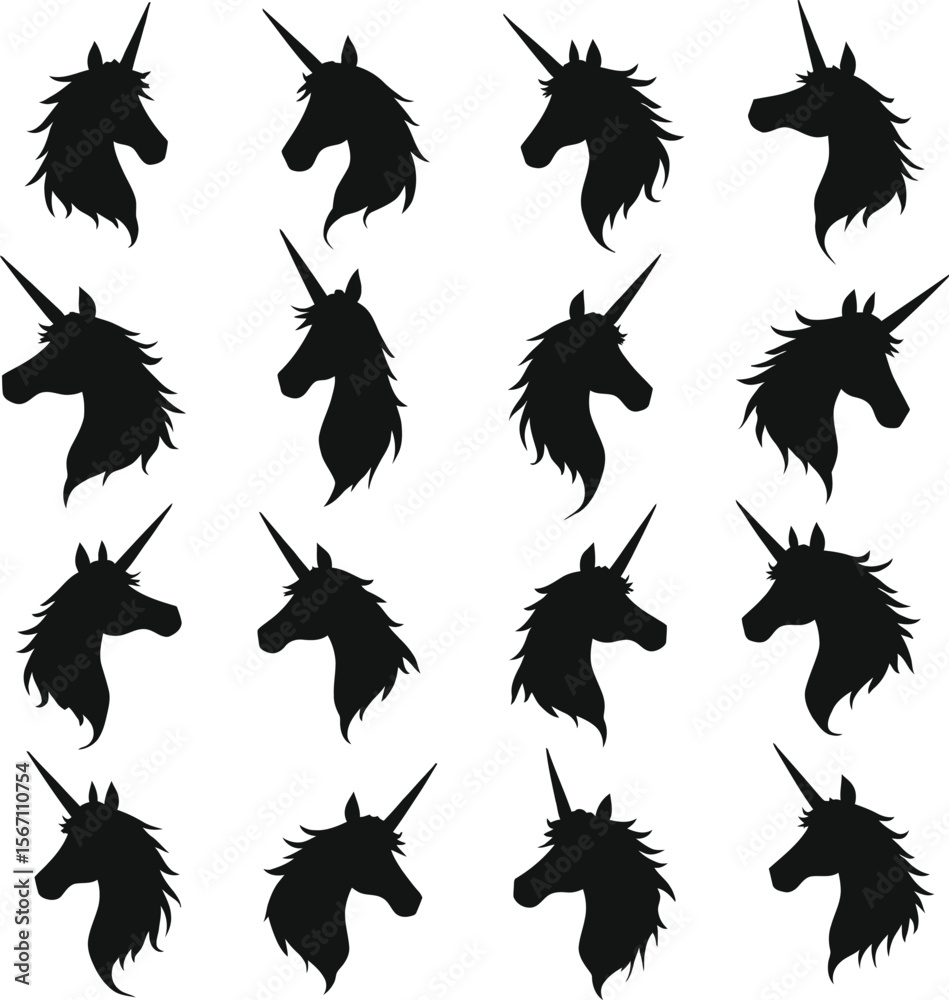 Obraz premium Twelve unicorn silhouettes elegant design elements