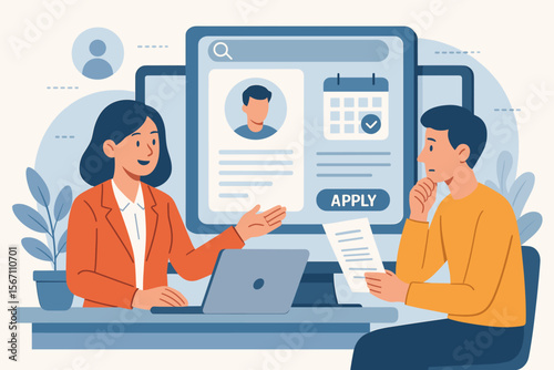 Human resource management, job interview, HR professional recruiting new talent, online career recruitment, job search, candidate selection, employment application, hiring process, resume review