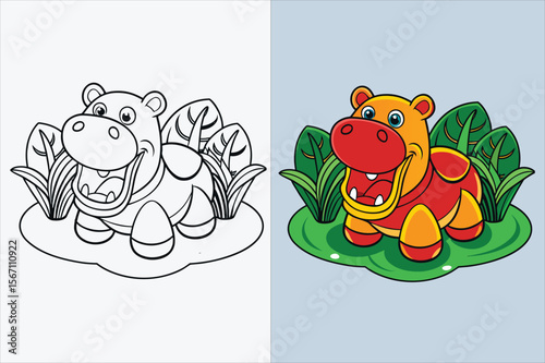 illustration of a hippopotamus coloring page 