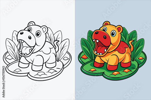 illustration of a hippopotamus coloring page 