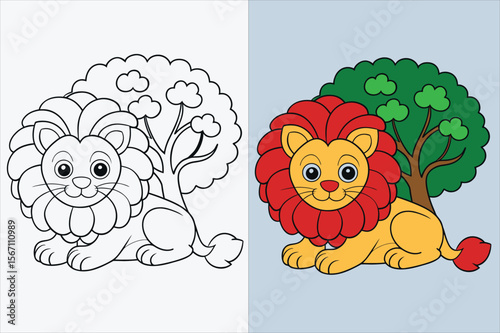 illustration of a lion siting coloring page 