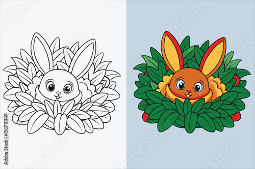 illustration of a rabbit hiding coloring page 
