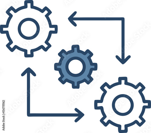 A single isolated flat vector-style icon of connected gears or flow chart with arrows, representing automation or business workflow, minimal clean style