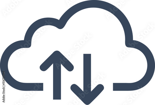 A single isolated flat vector-style icon of a cloud with an upward and downward arrow, symbolizing cloud storage or file syncing