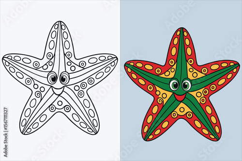 illustration of a star  fish coloring page