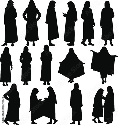 Diverse muslim women silhouettes various poses