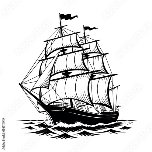Tall ship sailing on choppy seas nautical maritime