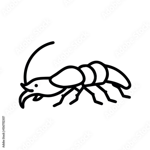 Black Line Art Drawing of a Crayfish Crawling crawfish