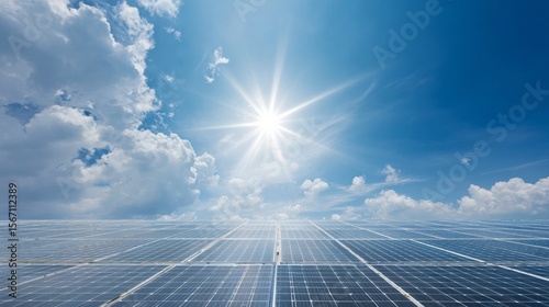 Solar energy panels mounted beneath a clear blue sky on a bright day