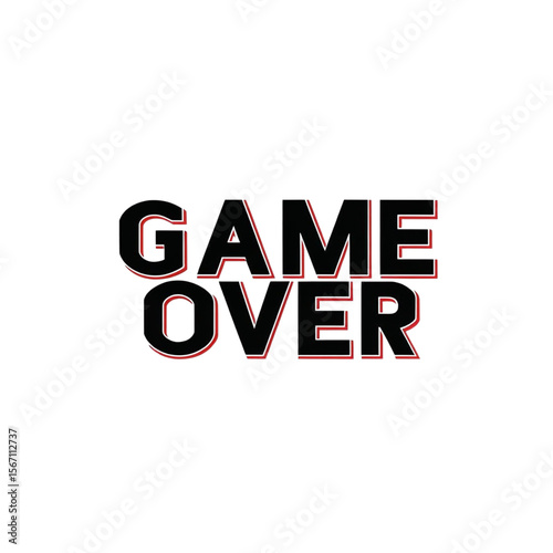 Game over screen illustration for video games and esports tournaments with red outline and bold font style on transparent background