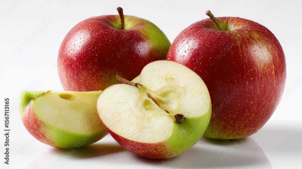 Whole and sliced apples isolated on a clean white backdrop Whole and sliced apples isolated on a clean white backdrop