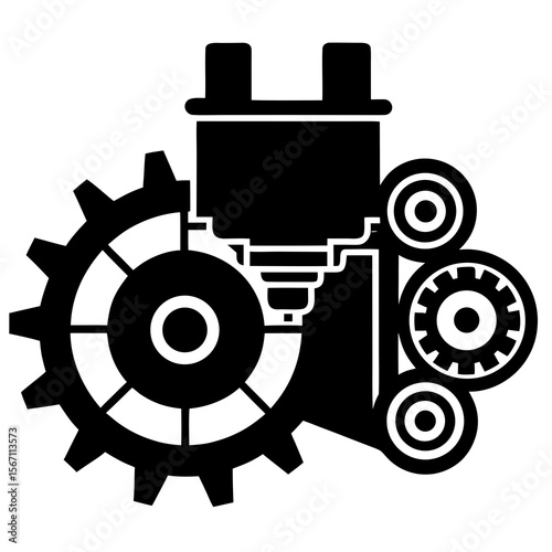  A silhouette of a gearbox on white background 