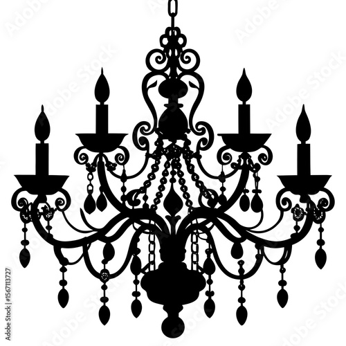 A silhouette of a chandelier on white background 