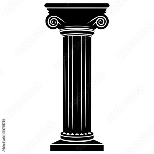 ancient greek column on silhouette white background 