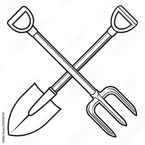 Crossed shovel and garden fork tools gardening