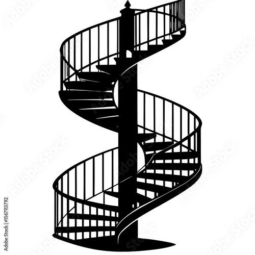 spiral staircase isolated on silhouette  white background 