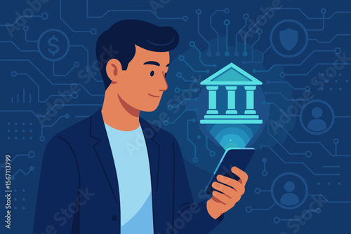 Digital Banking and AI Virtual Bank Concept with Online Banking, Digital Money, Financial Data Network, and Decentralized Finance Technology