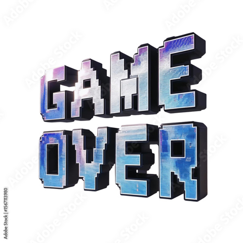 Pixelated game over screen illustration for gamers and retro gaming enthusiasts design element concept on transparent background