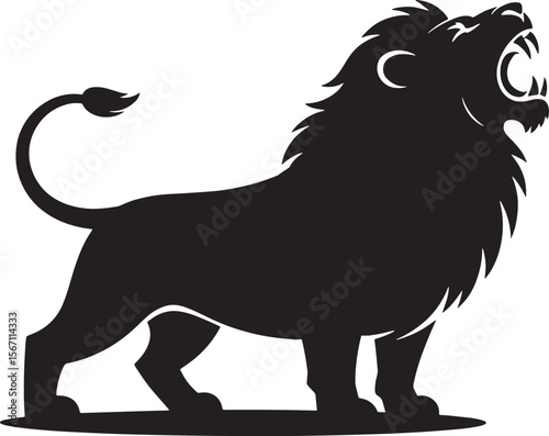lion roaring black silhouette vector, Simple silhouette Design vector icon with white background. Wild Animal Vector