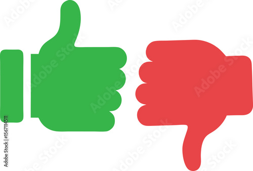 Thumbs Up Thumbs Down Green Red Simple Icon Feedback Choice Approval Disapproval Vote Yes No isolated on a white background