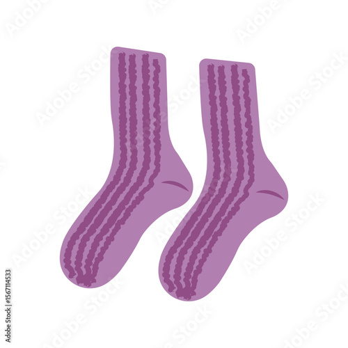 Cozy purple knitted socks vector illustration in flat style. Hand drawn art perfect for autumn banners posters and social media seasonal design