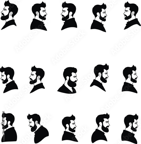 Stylish bearded men silhouettes profile views