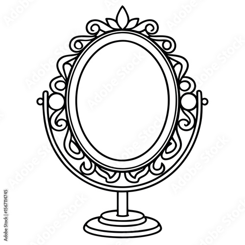 Ornate oval tabletop mirror with decorative frame vector
