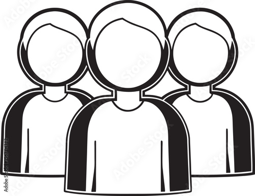 Simple Black and White Icon: Three Anonymous People, Teamwork Concept, Minimalist Design isolated on a white background