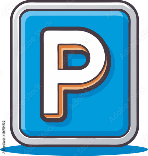 Bright Blue Cartoon Parking Sign;  Friendly, Approachable,  Modern Design,  Vector Illustration. isolated on a white background