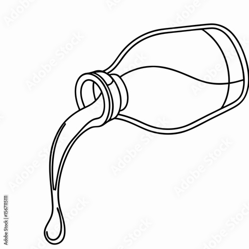 Olive oil pouring from bottle in outline drawing style. Olive-oil-pouring-from-bottle shows a graphic illustration that is simple, yet eye-catching.