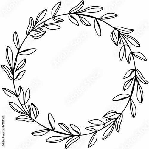 Olive wreath in ancient style with elegant branches. Olive wreath is perfect floral element for greeting cards and invitations. Use this olive wreath design for decorations and timeless stationery.