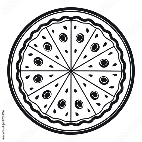 Round pizza with pepperoni and olives food circular