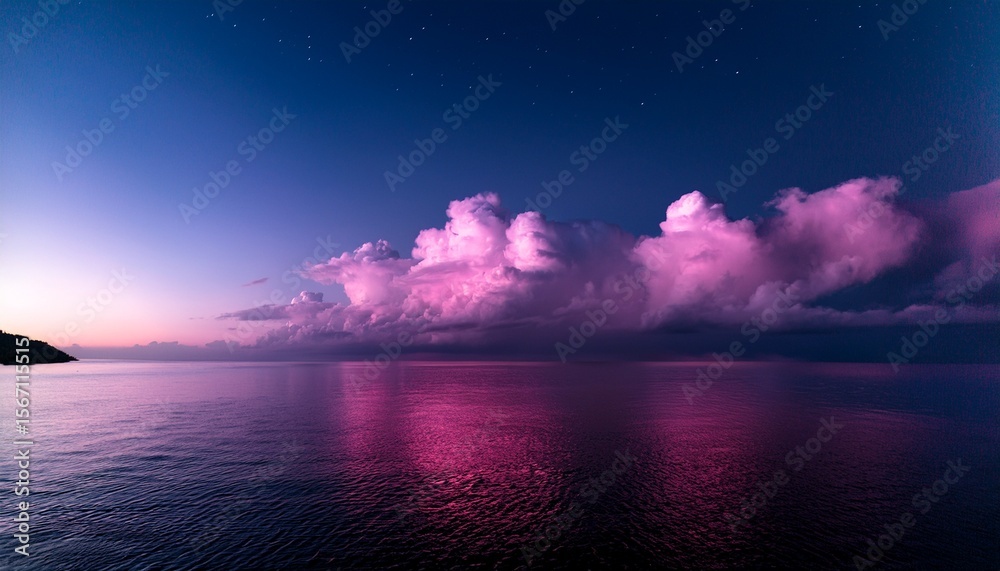 Fototapeta premium pink clouds over water at night