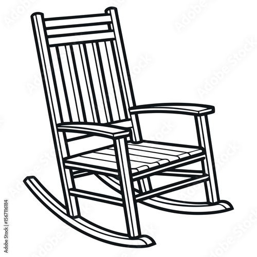 Wooden rocking chair with slatted back and seat wooden chair