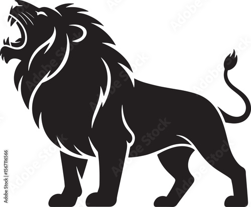 lion roaring black silhouette vector, Simple silhouette Design vector icon with white background. Wild Animal Vector