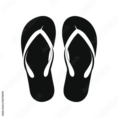 Pair of black and white flip flops on a white background