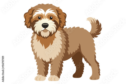 Charming Cartoon Dog Illustration A Delightful Depiction of a Brown Coated Canine with a Playful Expression and Curled Tail