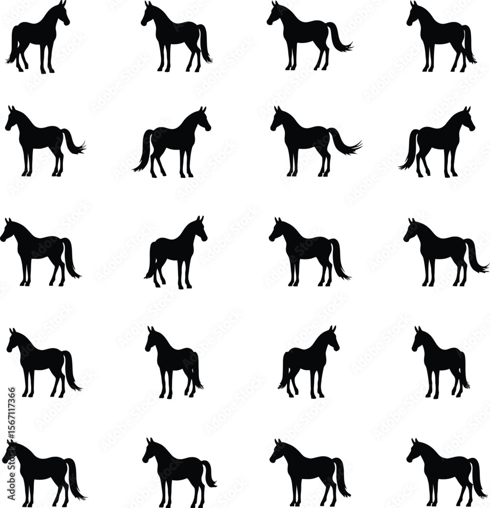 Obraz premium Sixteen horse silhouettes in a grid pattern