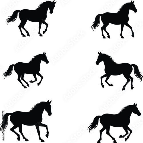 Six running horse silhouettes elegant equine design