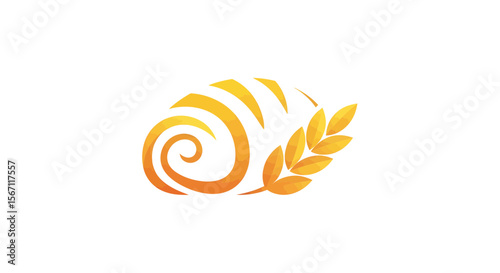 Golden Wheat Spiral Bakery Logo Design, Bread, Pastry, Grains, Harvest Symbol