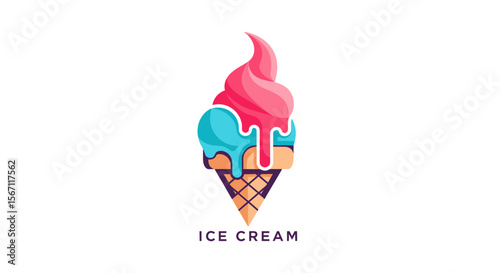 Delicious Melting Ice Cream Cone A Vibrant Summer Treat Illustration
