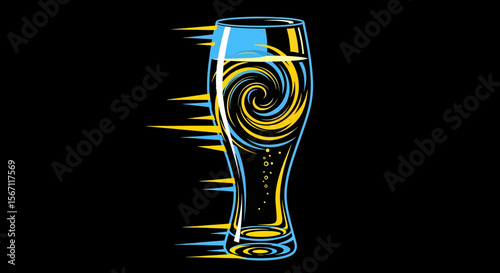 Abstract swirling beer glass illustration  A dynamic visual representation of refreshing beer, perfect for brewery designs, pub advertisements, or any project needing a modern, stylized drink image.