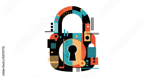 Abstract Padlock Illustration Cybersecurity, Data Protection, and Digital Security Concept