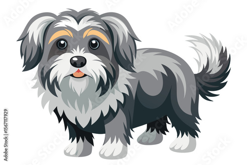 Adorable Cartoon Dog with Fluffy Gray Fur A Playful and Charming Illustration of a Beloved Canine Companion