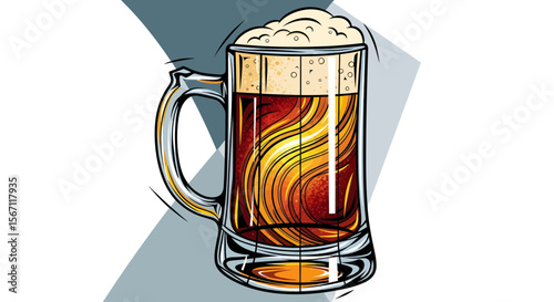 Refreshing Dark Beer in a Glass Mug A Crisp, Cold Brew Illustration