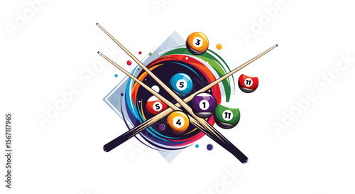 Dynamic Billiards Colorful Abstract Pool Cue and Ball Design