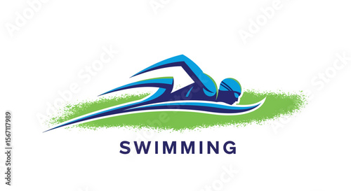 Dynamic Freestyle Swimming Logo Design Aquatic Sports Graphic